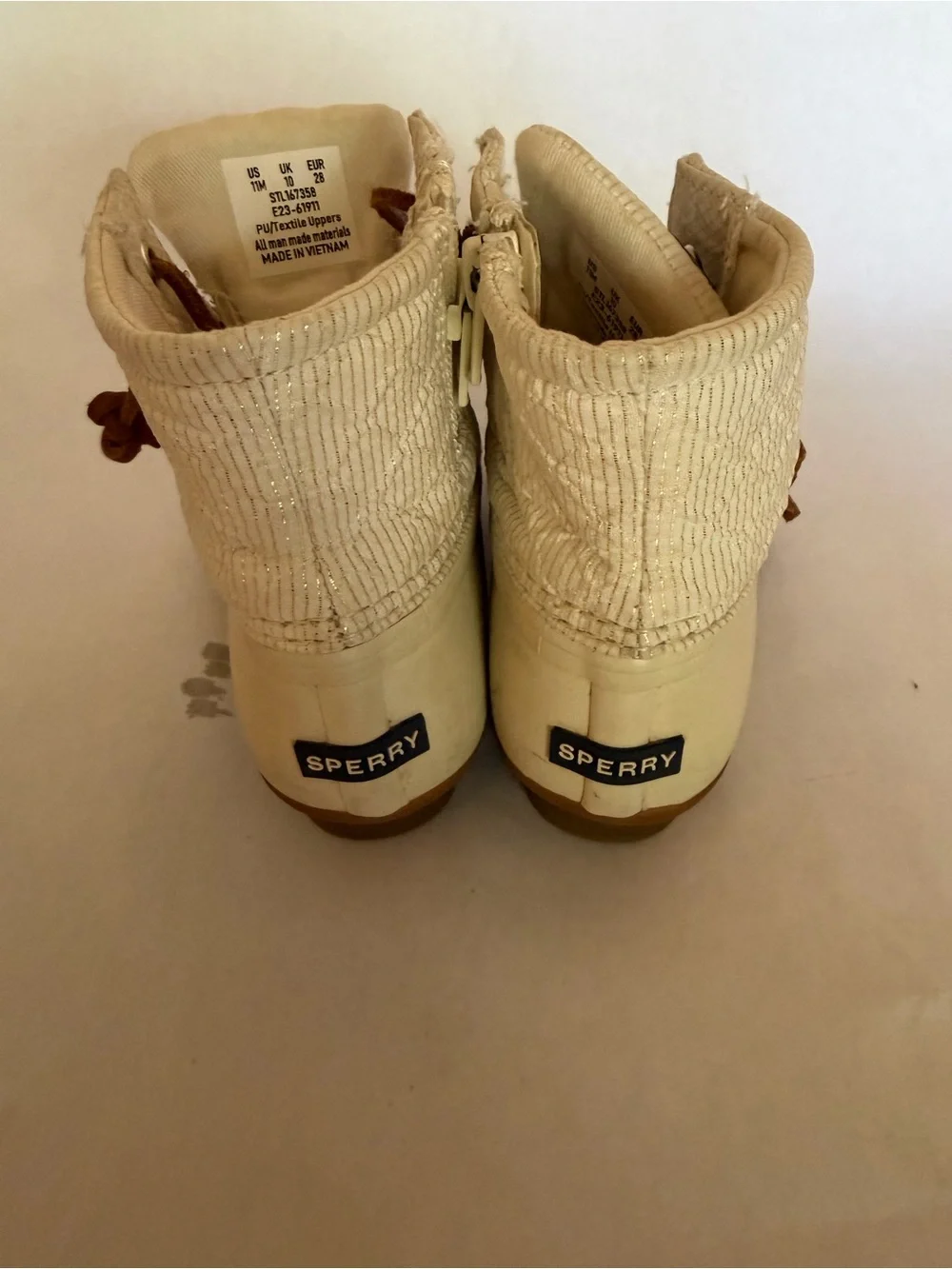 Sperry Kids Cream and Brown Lace Duck Boots